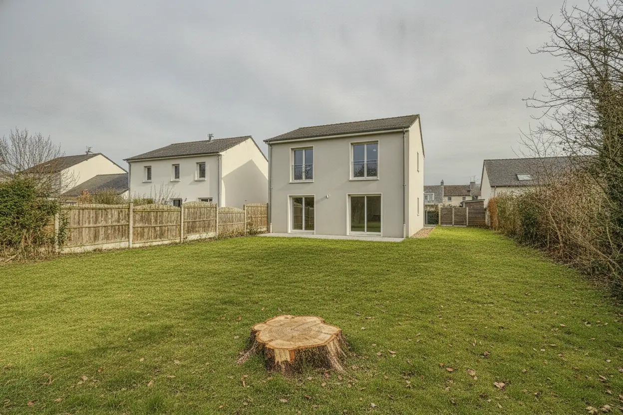 Jardin dégagé après démontage complet du hêtre et nettoyage du chantier à Caen